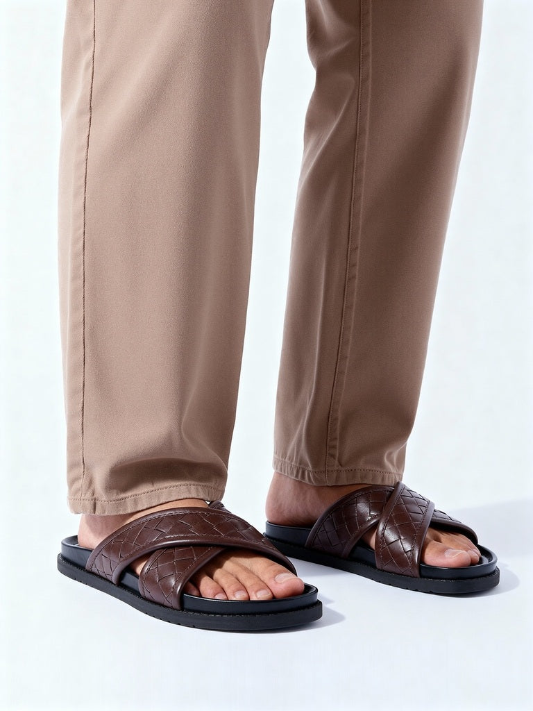 SOLEPLAY Brown Criss-Cross Design Slip-On Sandals