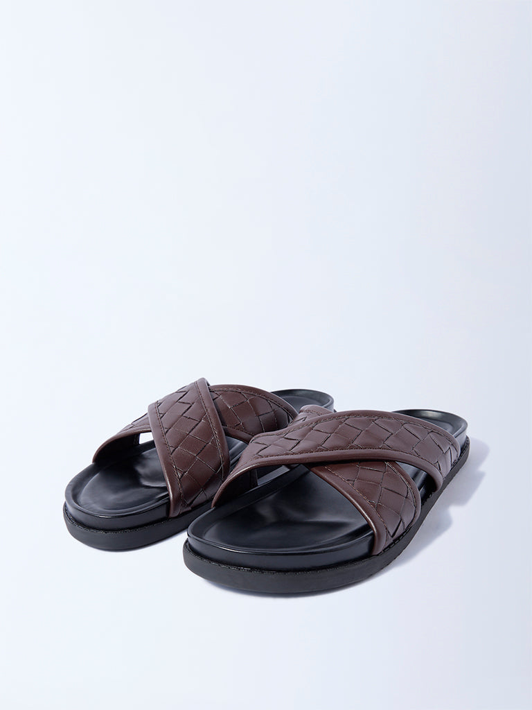 SOLEPLAY Brown Criss-Cross Design Slip-On Sandals