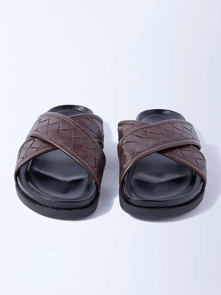 SOLEPLAY Brown Criss-Cross Design Slip-On Sandals
