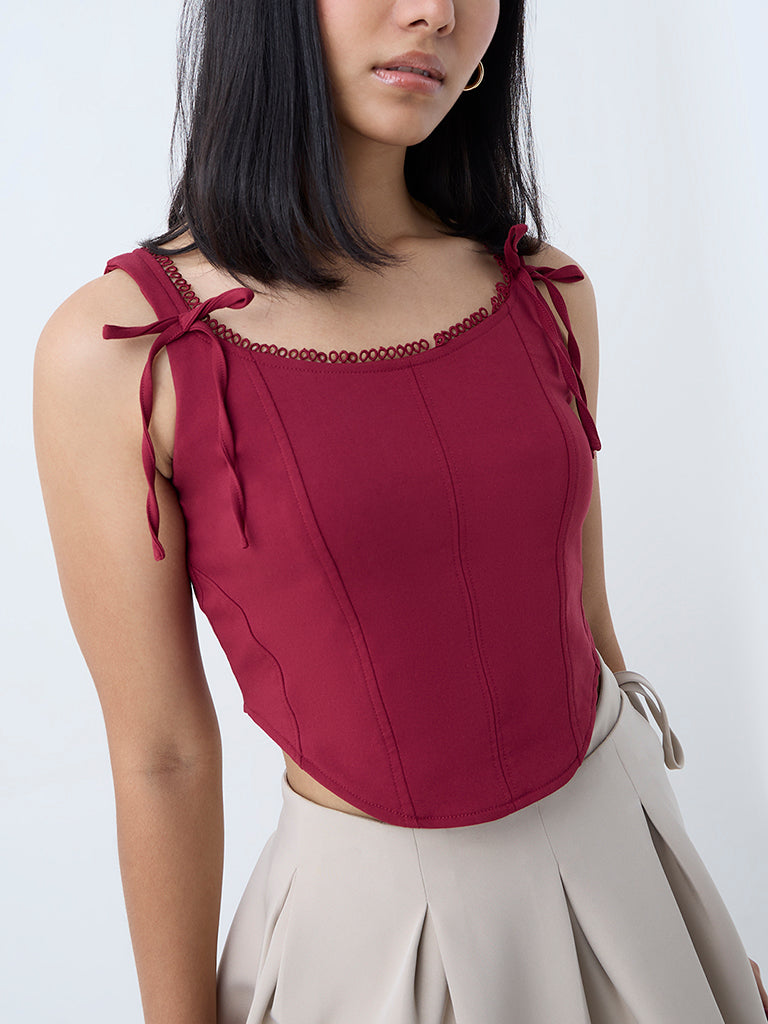 Nuon Burgundy Corset-Style Top