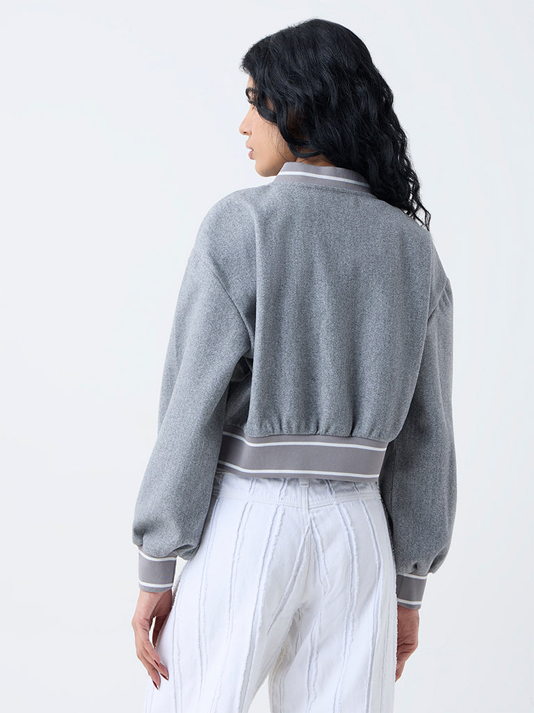 Nuon Grey Embroidered Varsity Jacket