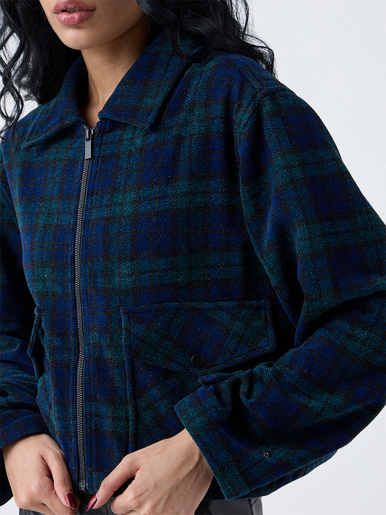 ジャケット・アウター NOT CONVENTIONAL blue plaid 2way blouson Buy Nuon Blue Checkered Jacket from Westside