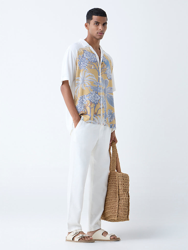 Westside ETA Men's White Nature-Inspired Relaxed-Fit Shirt for Casual Wear Full View