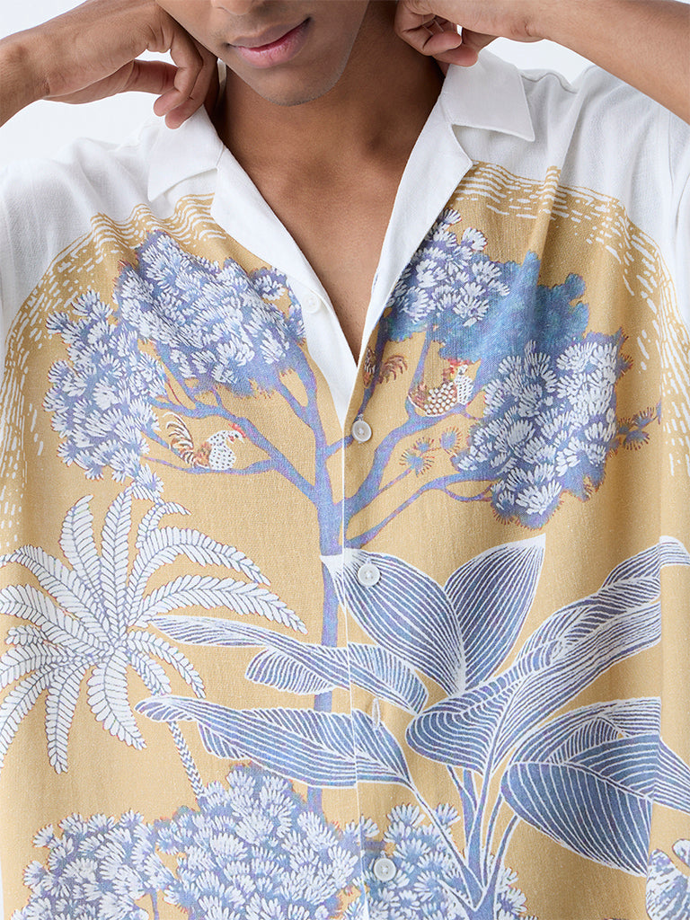 Westside ETA Men's White Nature-Inspired Relaxed-Fit Shirt for Casual Wear Zoomed View