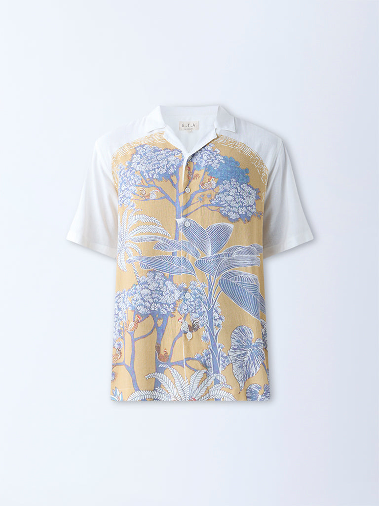 Westside ETA Men's White Nature-Inspired Relaxed-Fit Shirt for Casual Wear Flatly