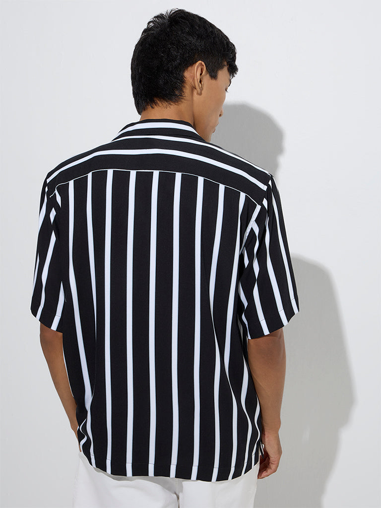 Westside Nuon Men's Black Stripe Printed Relaxed-Fit Shirt for Casual Wear Back View
