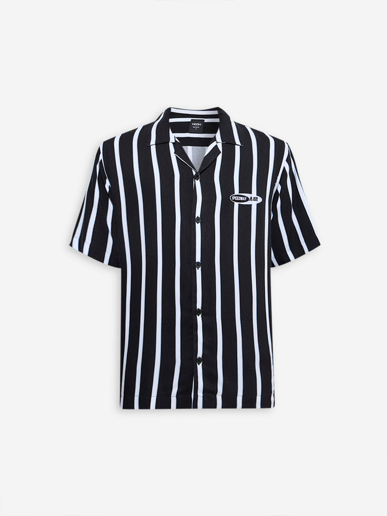 Westside Nuon Men's Black Stripe Printed Relaxed-Fit Shirt for Casual Wear Flatly