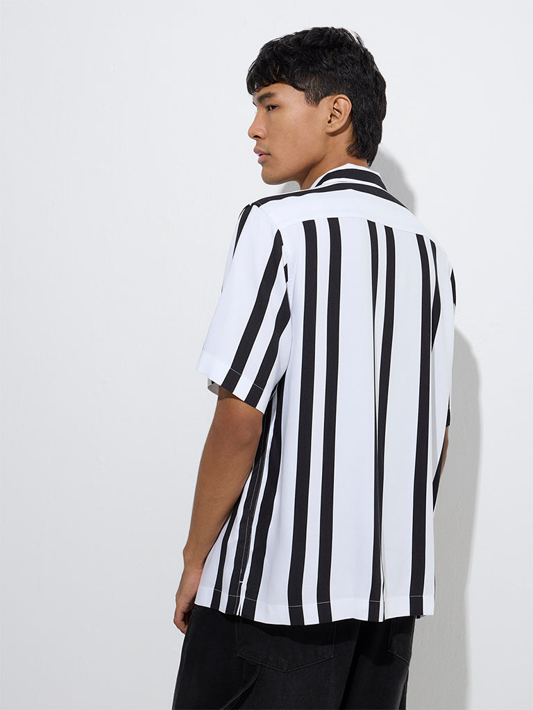 Westside Nuon Men's White Stripe Detailed Relaxed-Fit Shirt for Casual Wear Back View