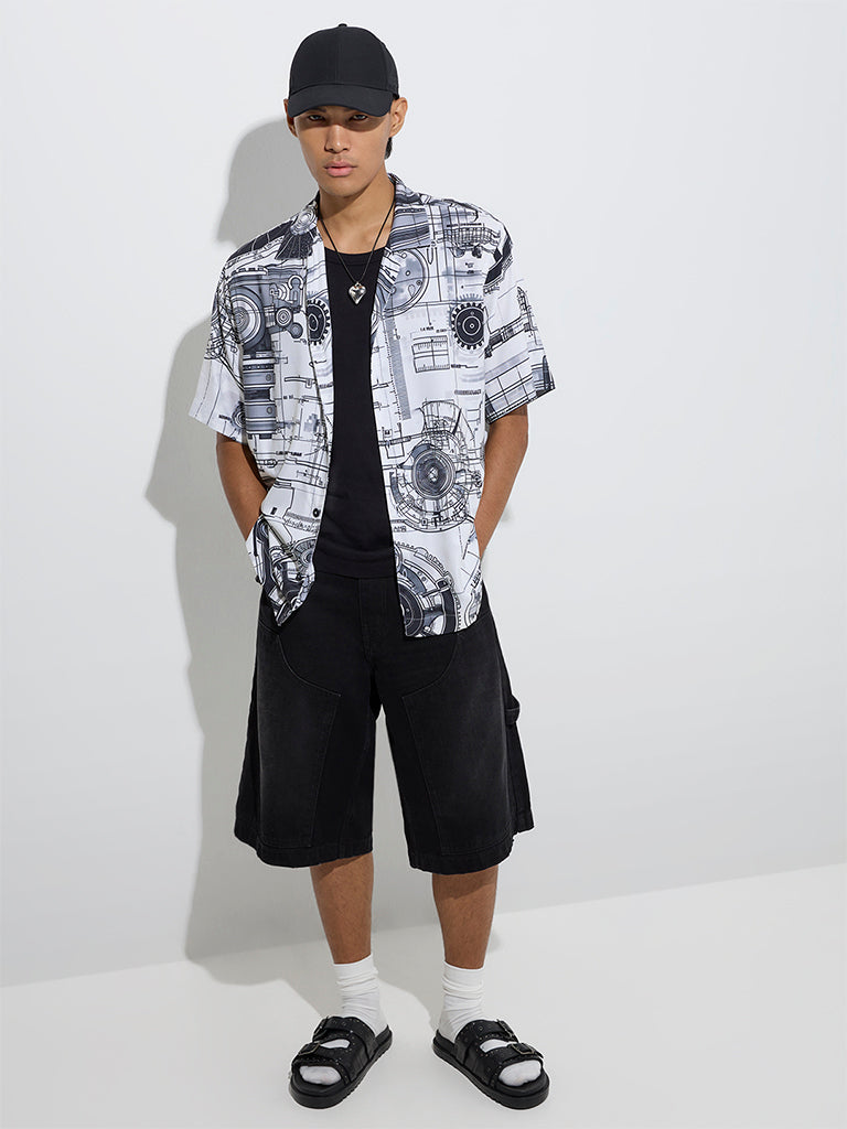 Westside Nuon Men's White Printed Relaxed-Fit Shirt for Casual Wear Full View