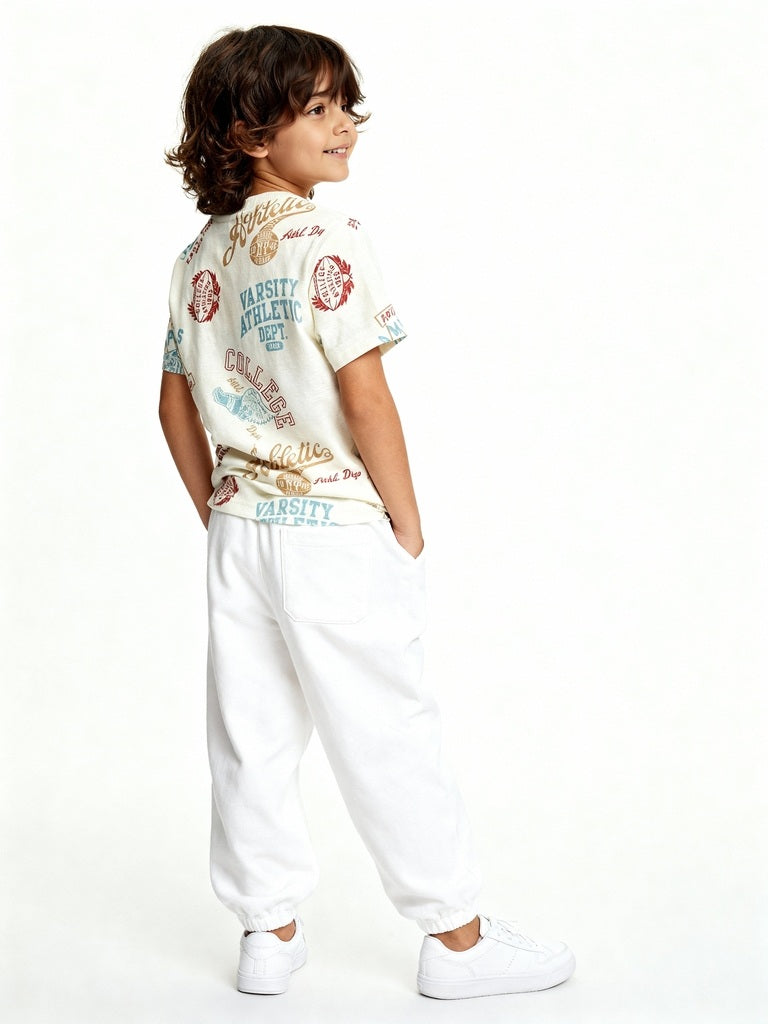 HOP Kids Boys Off-White Typographic Cotton T-Shirt