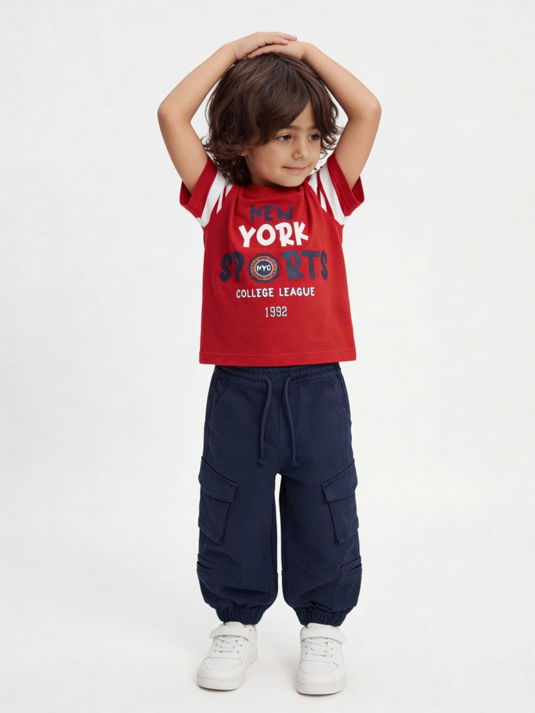 HOP Kids Boys Kids Boys Red Text Detailed Cotton T-Shirt
