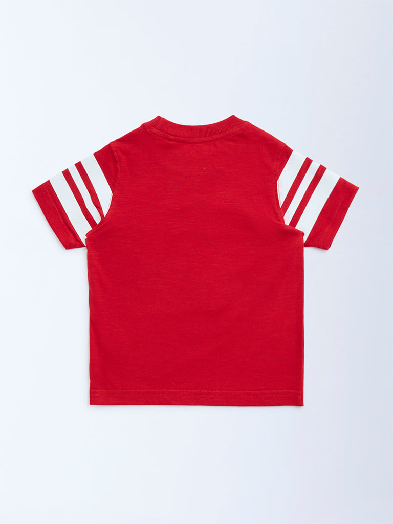 HOP Kids Boys Kids Boys Red Text Detailed Cotton T-Shirt