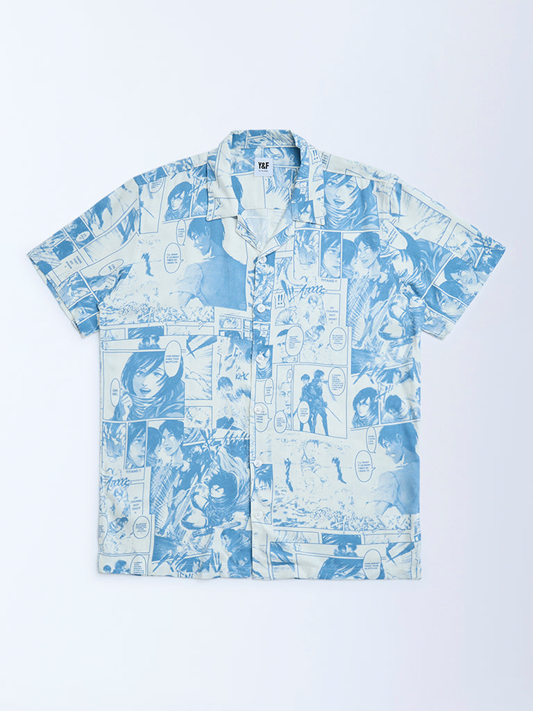 Y&F Kids Boys Blue Printed Resort-Fit Shirt
