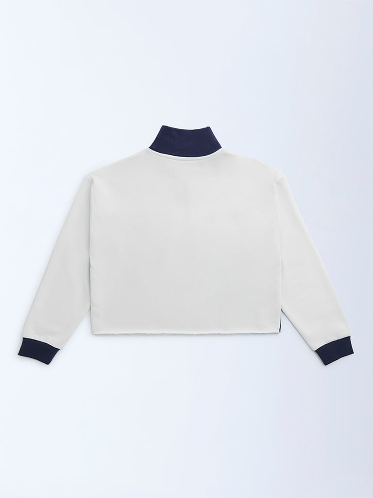 Y&F Kids Girls Navy Colour-Blocked Cotton-Blend Sweatshirt