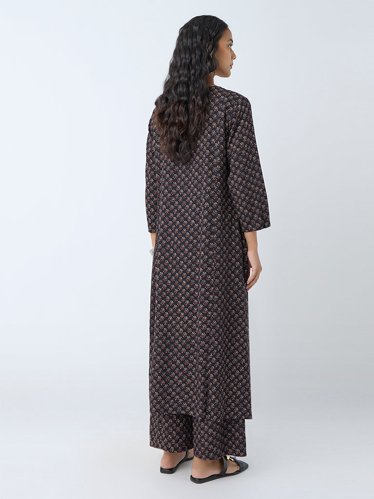 Westside Utsa Women's Black Mandala Embroidered A-Line Kurta for Work Wear Back View