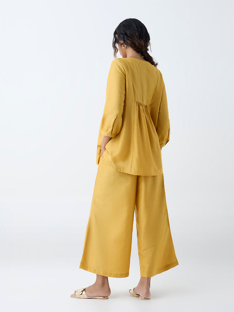 Utsa Yellow Shimmer-Detailed Fit-and-Flare Kurti