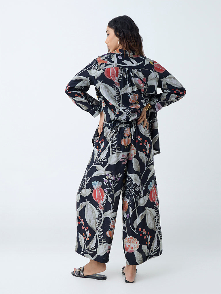Westside Utsa Women's Black Botanical Printed Ethnic Tunic for Work Wear Back View