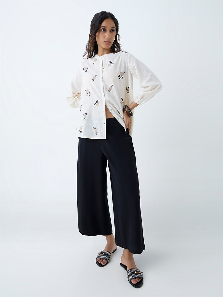 Westside Utsa Women's Black Solid Cotton-Blend Ethnic Pants for Everyday Full View