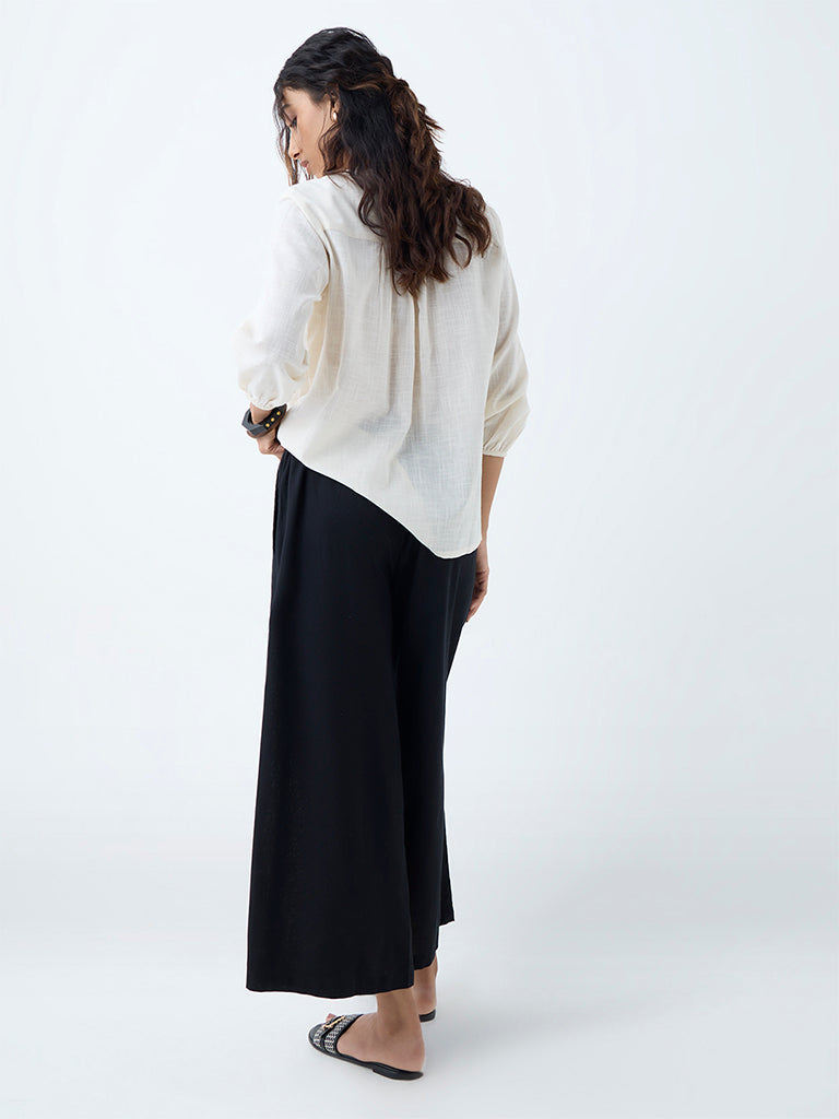 Westside Utsa Women's Black Solid Cotton-Blend Ethnic Pants for Everyday Back View