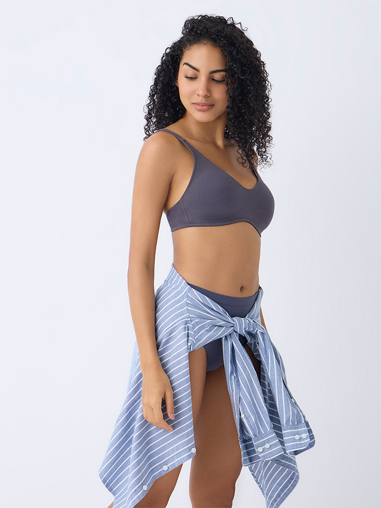 Wunderlove Charcoal Padded Cotton-Blend Bra