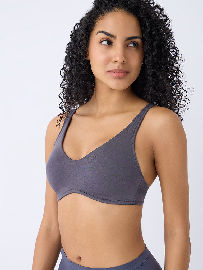 Wunderlove Charcoal Padded Cotton-Blend Bra