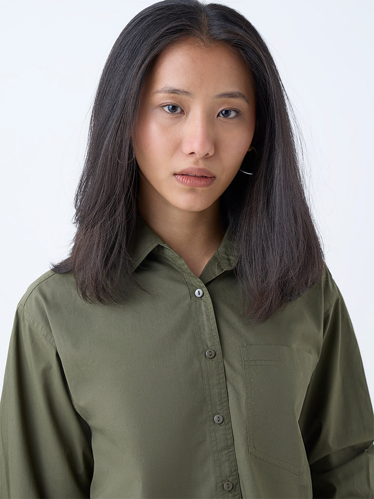 Westside Nuon Women's Olive Solid Shirt for Casual Wear Zoomed View