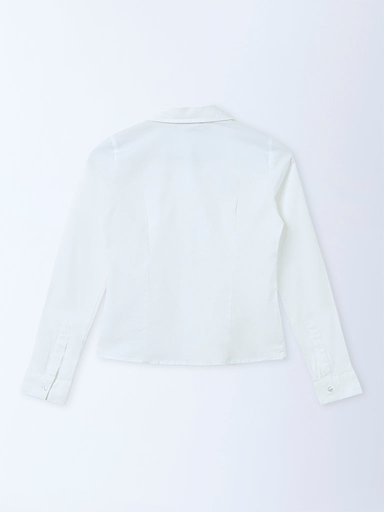 Nuon Off-White Full-Zip Cotton-Blend Top