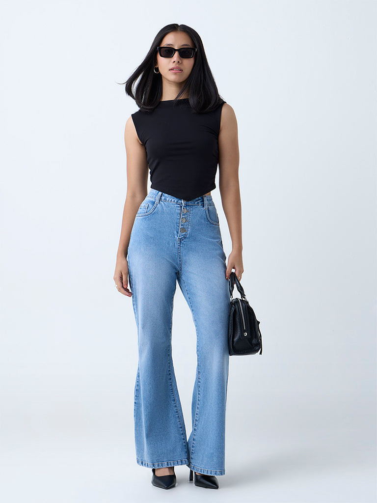Westside Nuon Women's Blue Bootcut High-Rise Jeans for Casual Wear Full View