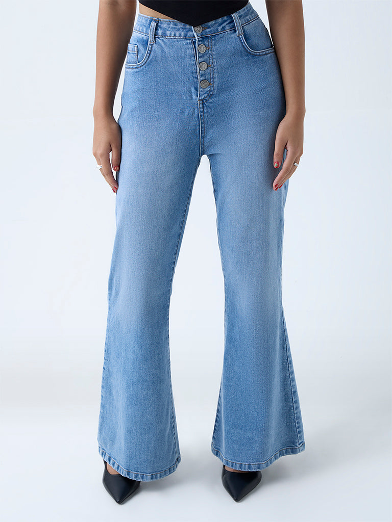 Westside Nuon Women's Blue Bootcut High-Rise Jeans for Casual Wear Front View