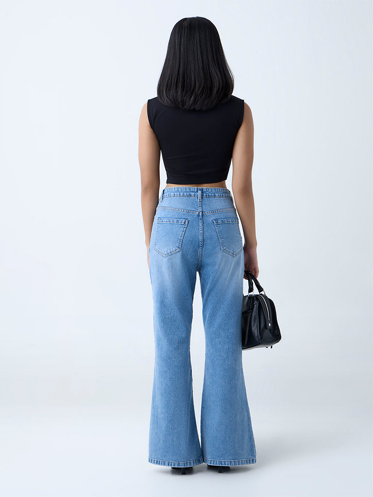 Westside Nuon Women's Blue Bootcut High-Rise Jeans for Casual Wear Back View