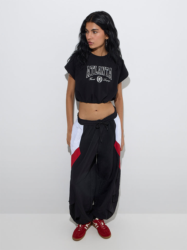 Westside Nuon Women's Black Text Printed Cotton-Blend T-Shirt for Casual Wear Full View