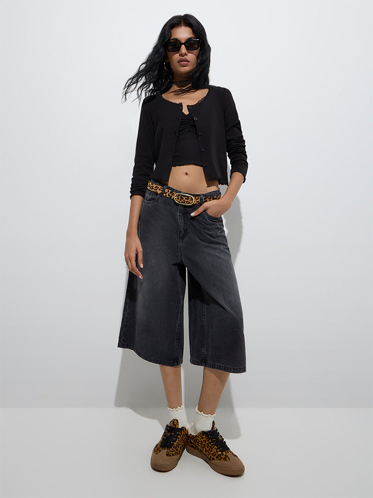 Westside Nuon Women's Black Solid Cotton-Blend Top with Inner Set for Casual Wear Full View