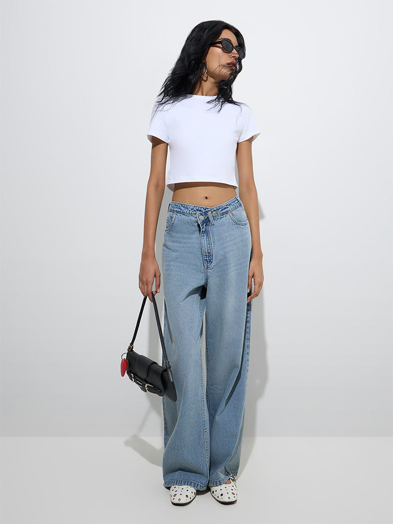 Westside Nuon Women's White Solid Cotton-Blend T-Shirt for Casual Wear Front View