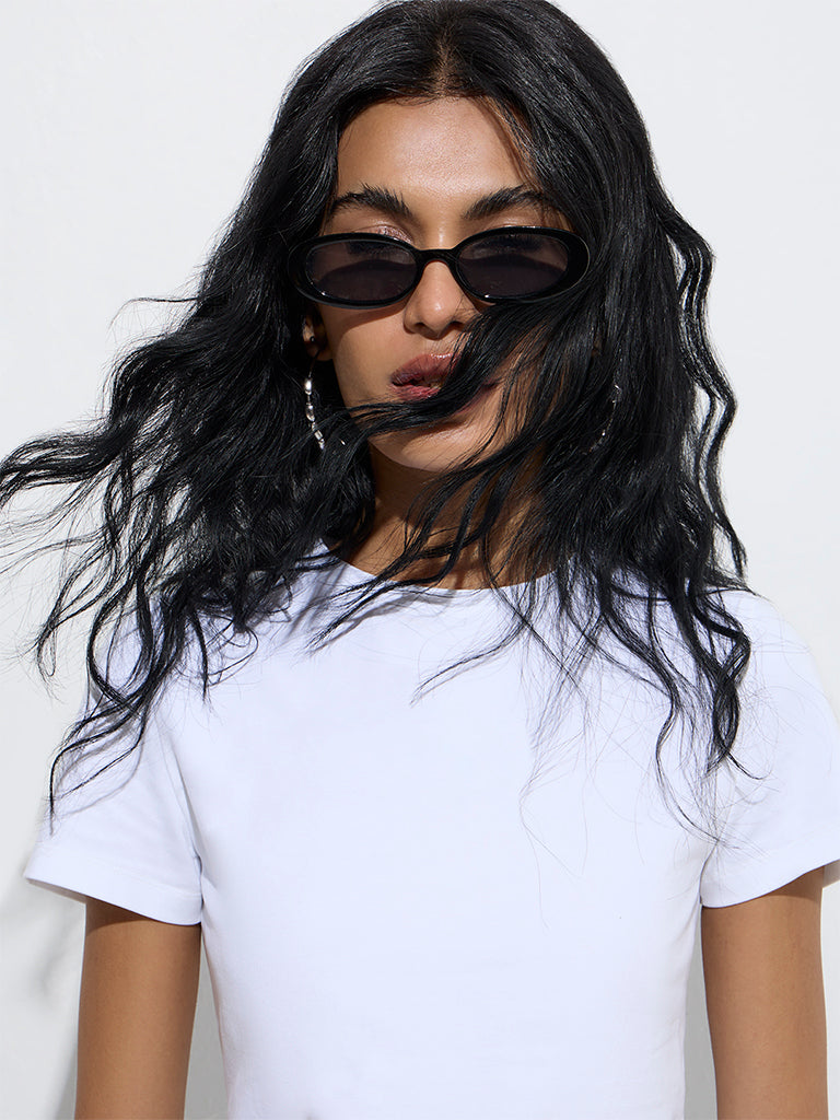 Westside Nuon Women's White Solid Cotton-Blend T-Shirt for Casual Wear Zoomed View