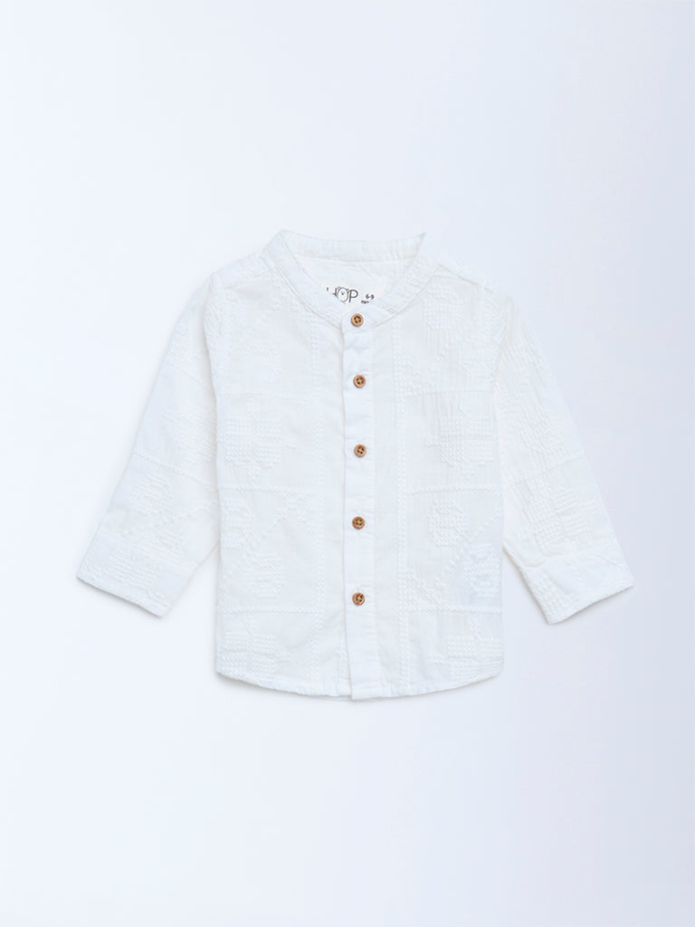 HOP Baby Boys White Embroidered Cotton Shirt