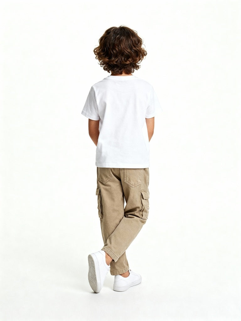 HOP Kids Brown Cargo-Style Relaxed-Fit Mid-Rise Cotton Jeans