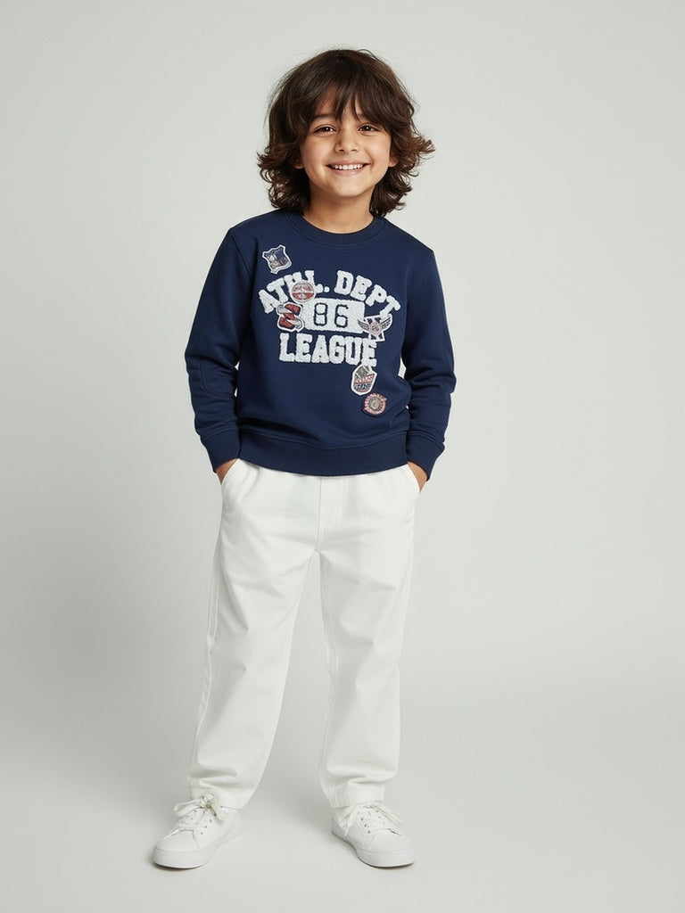 HOP Kids Boys Navy Text Detailed Cotton Sweatshirt