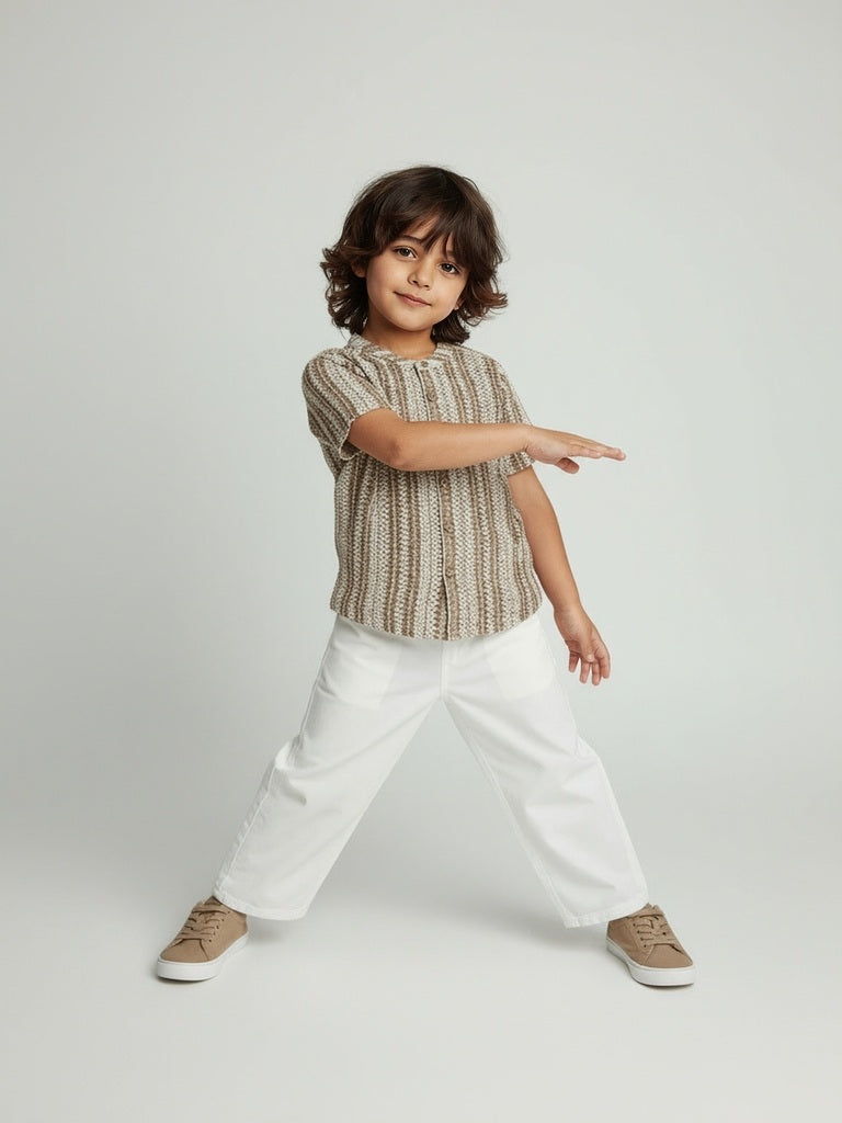 HOP Kids Boys Brown Striped Textured Cotton Shirt