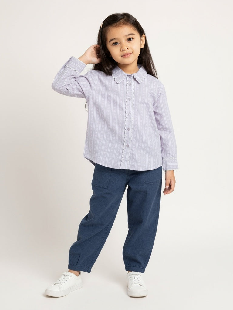 HOP Kids Girls Lilac Stripe Printed Cotton Shirt