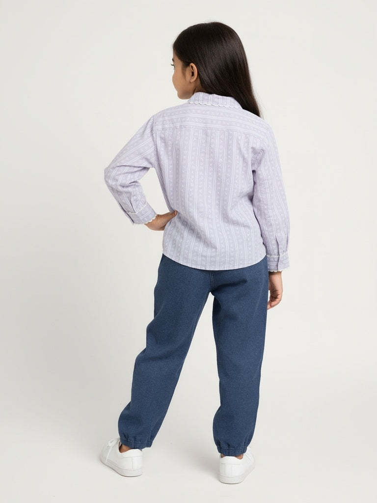 HOP Kids Girls Lilac Stripe Printed Cotton Shirt