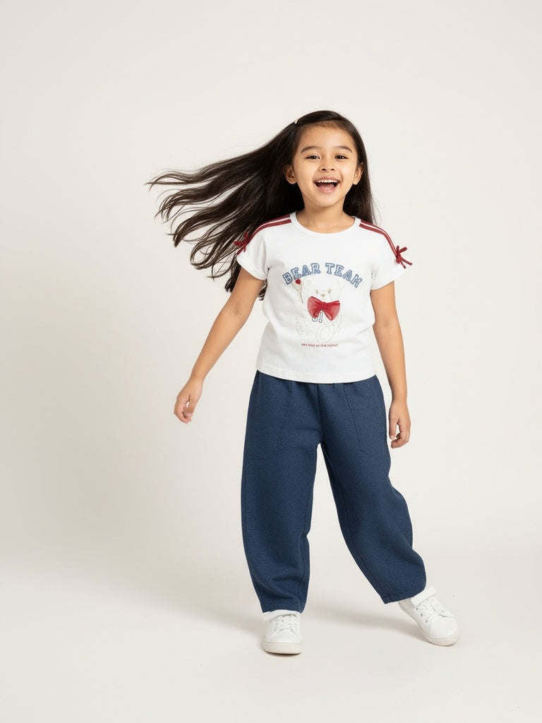 HOP Kids Girls White Printed Cotton T-Shirt