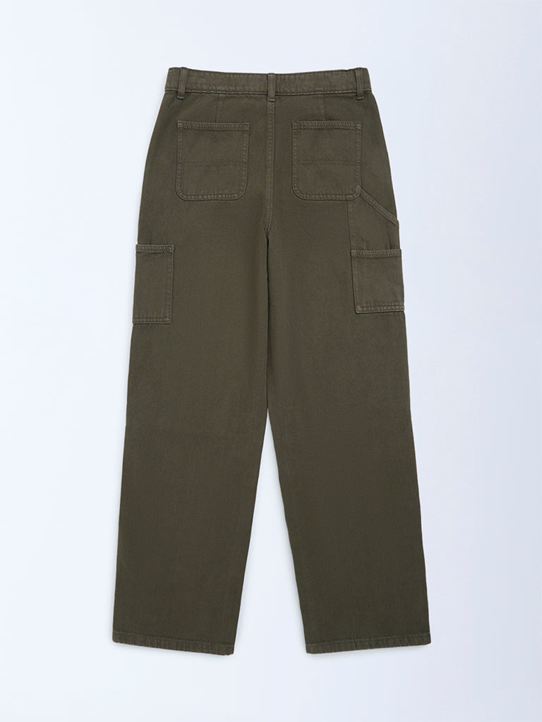 Y&F Kids Olive Relaxed-Fit Mid-Rise Jeans