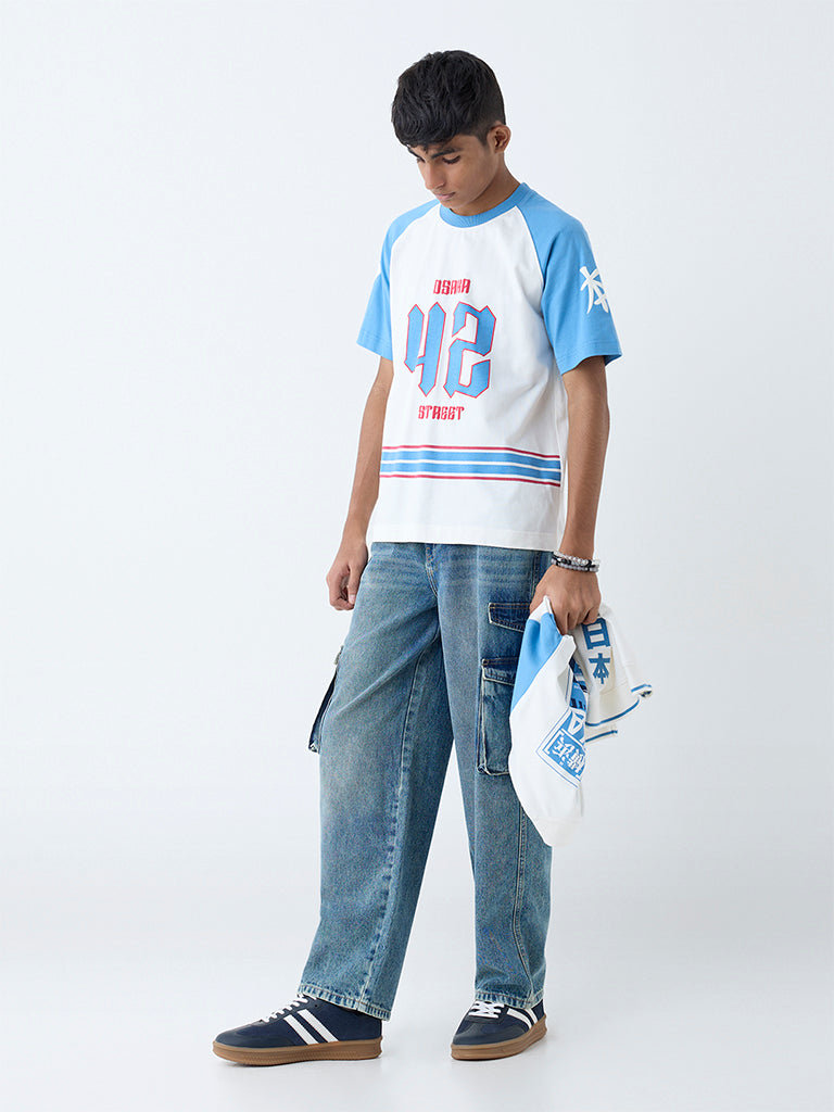 Y&F Kids Boys White Printed Cotton T-Shirt