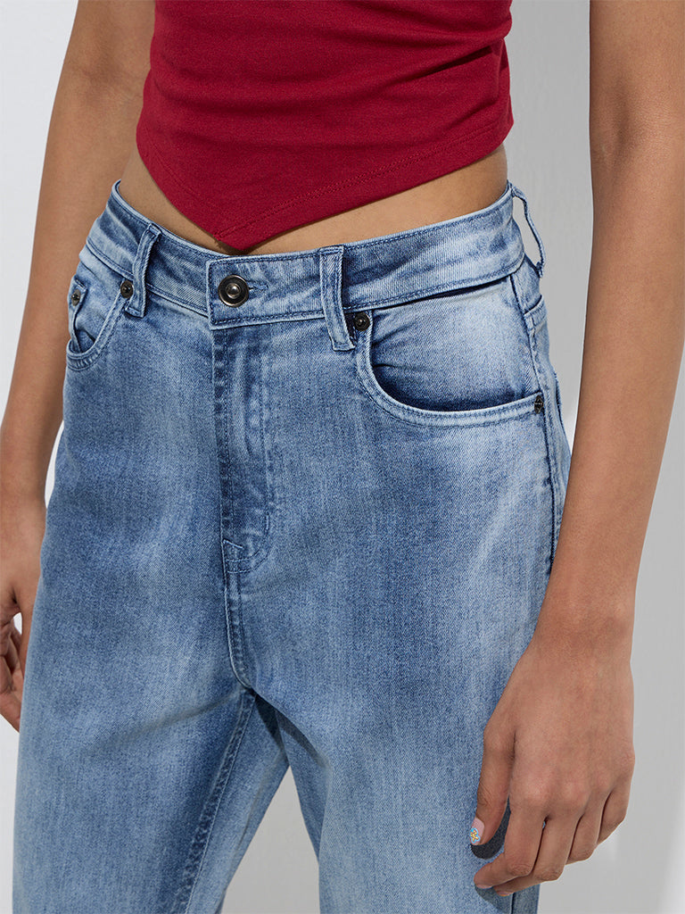 Westside Nuon Women's Blue Faded Bootcut Mid-Rise Jeans for Casual Wear Zoomed View