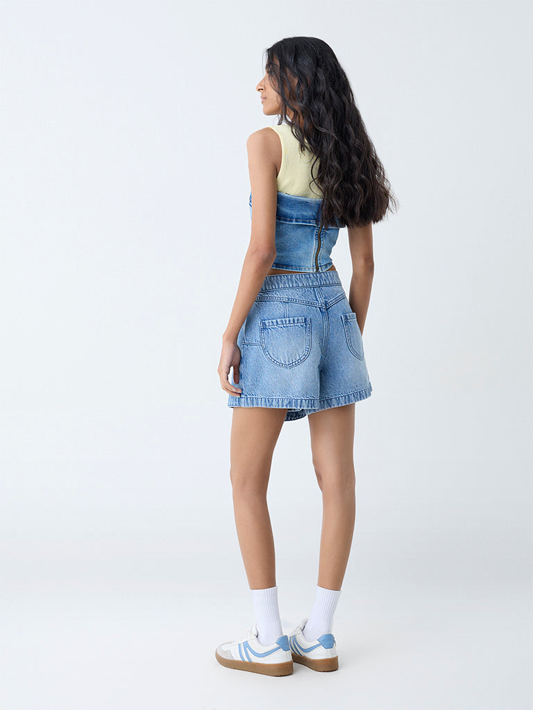Nuon Light Blue High-Rise Denim Skorts