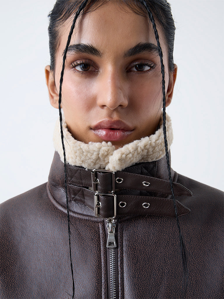 Nuon Brown Faux-Fur Jacket