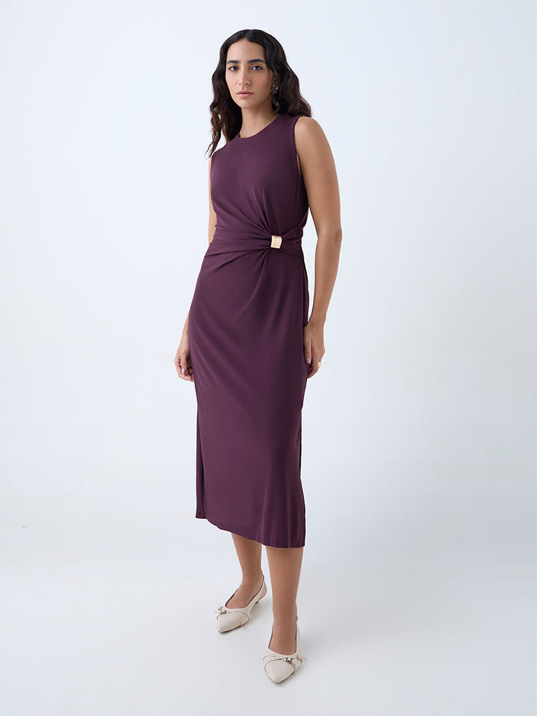 Wardrobe Wine Ruched Straight Dress
