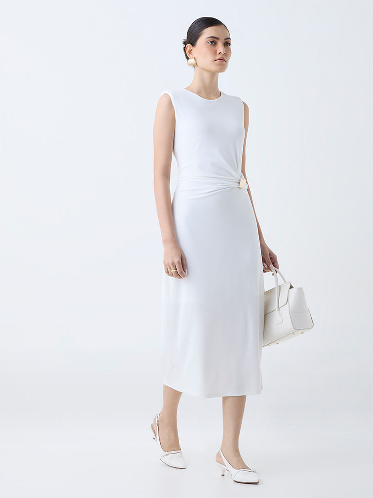 Westside Wardrobe Women's White Solid Sheath Dress for Work Wear Full View