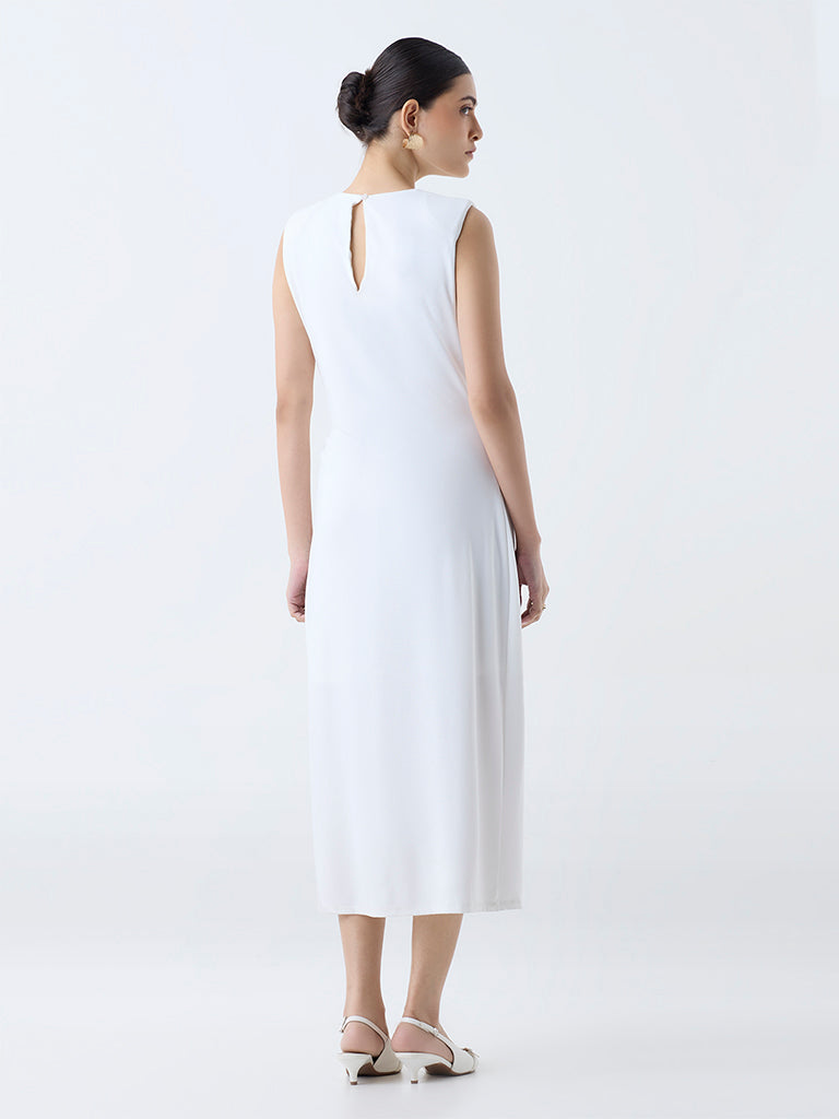 Westside Wardrobe Women's White Solid Sheath Dress for Work Wear Back View