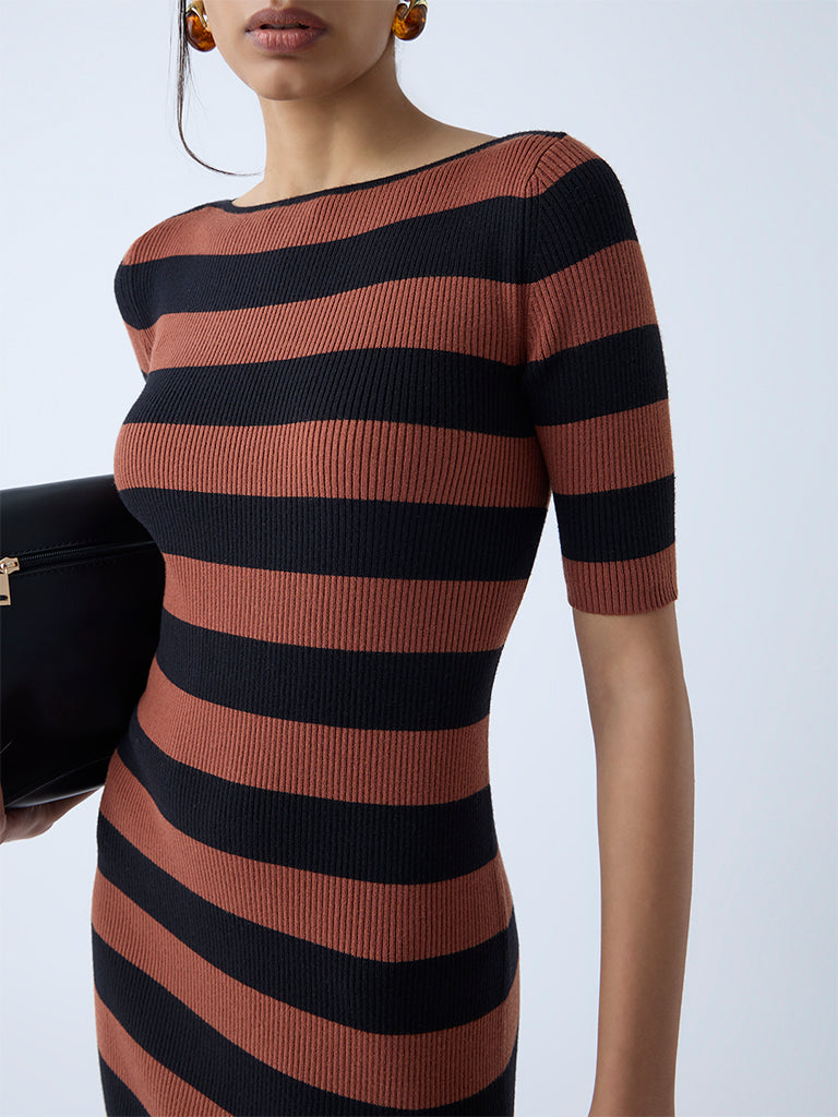 Buy Wardrobe Tan Striped Bodycon Dress from Westside Buy Wardrobe Tan Striped Bodycon Dress from Westside